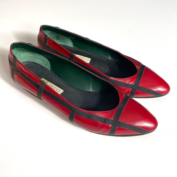 Vintage Gucci Red/Black Flats Size 36.5 B - Picture 1 of 12